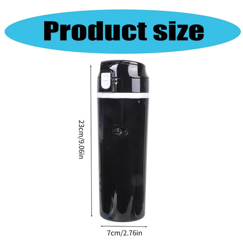 Grind Hard Play Hard 12 And 24V Car Kettle Boiler 500 Milliliter Hot Water Heater size dimensions 23cm by 7cm for travel brewing.