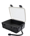 Open view of a black Waterproof Dry Box For Boat And Kayak, Watertight Storage Container For Phones Keys Lighters Watches And More