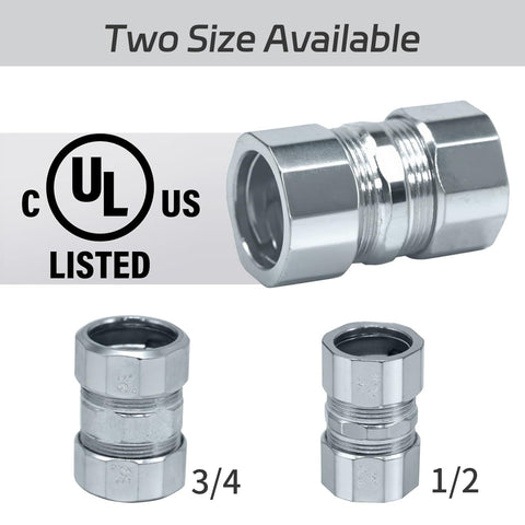 10 Pack Steel Compression Rigid Couplings Built Tough Heavy Duty One Half Inch Zinc Plated Threadless Conduit Fittings With Spring Coil For Connecting Rigid Tubes To Tubes Metal Electrical Conduit Connectors, 1/2 and 3/4 in sizes
