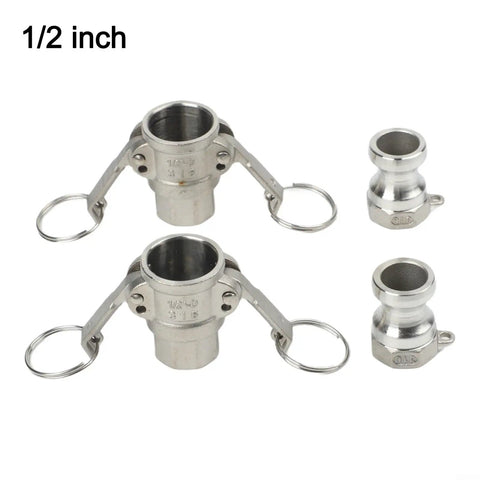 Beefy Aluminum Cam Lock Fitting Quick Connect 1 Inch NPT Male One Half Inch Port Hose And Pipe Adapter For Industrial Fluid Transfer, Fast Tool-Free Setup And Rugged, Reliable Connection. 1/2 inch aluminum cam lock fitting set