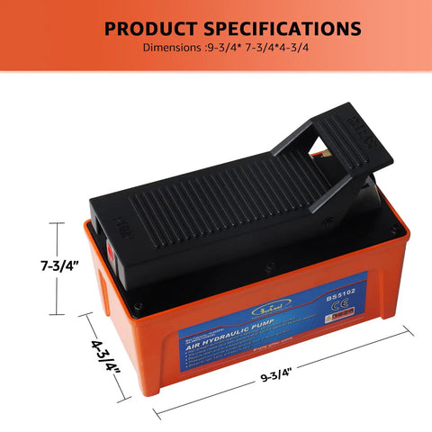 Heavy Duty 10,000 PSI Air Hydraulic Pump With Half Gallon Reservoir, Foot Operated, Workhorse Overload Protection With Internal Pressure Relief Valve, Two Stage Release For Quick Or Metered Ram Return, 9-3/4 x 7-3/4 x 4-3/4 in