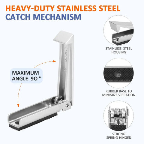 Heavy Duty Stainless Steel RV Compartment Door Latch 3 Pack Built Tough Secure Baggage Door Catch And Holder For Trailer Motorhome And Cargo Doors With Rust Resistant Finish And Vibration Reduced Rubber Base For Long Lasting Travel shown with open catch