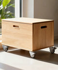 Wooden box with 2 Inch Swivel Caster Wheels For Furniture Set Of 4, heavy duty rubber casters with locking plate, on a sleek floor