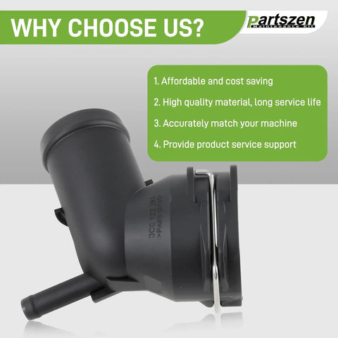 Upper Radiator Coolant Pipe Connector Hose For Volkswagen Jetta Golf Passat Tiguan Beetle CC 2006 2017 And Audi A3 S3 TT 2007 2014 Replacement OEM Grade Parts 3C0122291 3C0122291D product image with reasons to choose Partszen supplier