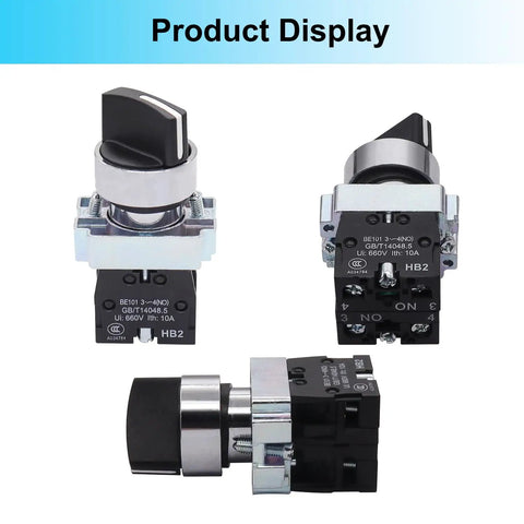 Two Pack 22mm Rotary Selector Switch Maintained Latching 3 Position 2NO 440V 10A Panel Mount Fits 22mm Hole DIY Friendly