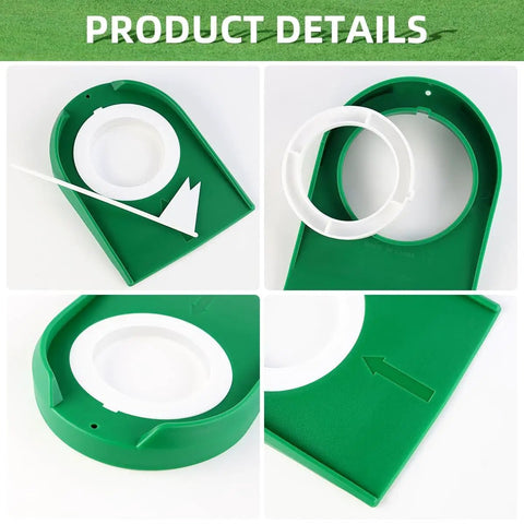 Close-up of green putting cup from All In One Adjustable Mini Golf Putter Set With 8 Practice Balls Dual Direction Putters