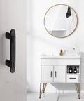 Cabinet Pulls Set With Three And Three Quarters Inch Center To Center, Grippy Knurling Handles, mounted on white cabinet