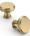 Two champagne bronze cabinet knobs from 10 Pack Champagne Bronze Cabinet Knobs for Kitchen Cabinets and Dressers, Zinc Hardware with Rust Proof Finish, 1.2 Inch Diameter and 1.1 Inch Height, Includes 1 Inch Screws