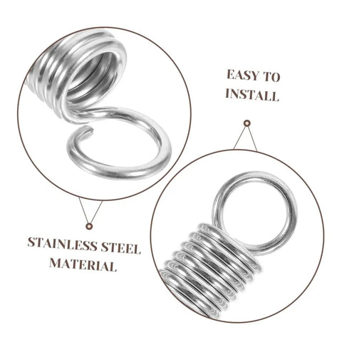 8 Piece Small Extension And Compression Springs With Hook Ends Made From Heavy Duty Stainless Steel For Electric Vehicle Supports And Ladder Feet Reliable Spring Kit That Handles Heavy Loads No Hassle, stainless steel springs close-up