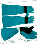 Blue Scratch Protective Pet Grooming Gloves For Dogs And Cats Long Sleeve Fake Leather Animal Handling Gear Ergonomic Design