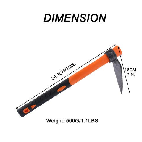 Single Head Sharp Hoe With Heavy Duty Forged Adze And Non Slip Ergonomic Handle, 15 Inch, dimensions shown