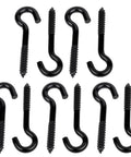 Beefy 3/8 X 4.5 Inch Steel Screw Hooks 10 Pack Tough Self Tapping Eye Bolts With Open Loop for hanging, black finish