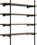 Industrial Retro Iron Pipe Shelf Kit Two Piece Open Bookshelf System with five tiers, 68in tall, mounted on floor.