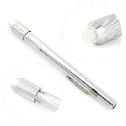 Flat And Round Soapstone Holder Set For Welders With 10 Replacement Refills, showing aluminum holder and soapstone tips