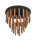 5 Light Rustic Oak And Black Semi Flush Mount Ceiling Fixture With E26 Base, Vintage Chandelier Style close-up view