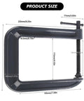 Heavy Duty Deep Throat U Clamp G Style Woodworking Steel Deep Reach C Clamp for DIY Carpentry, dimensions and measurements shown
