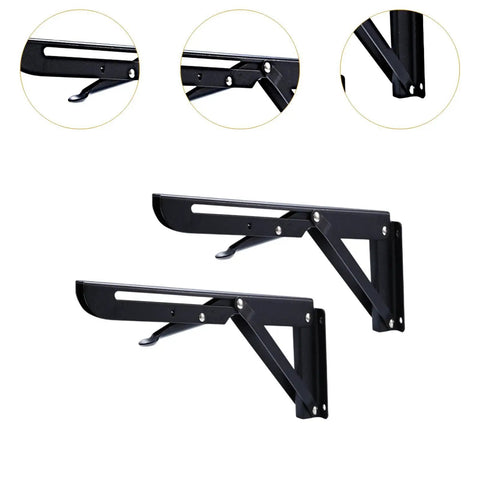 Heavy Duty Folding Shelf Brackets Set For DIY Shelves, 8 Inch Triangle Table And Bench Supports, Space Saving Wall Mount Brackets