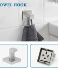 Rust Proof 5 Piece Bathroom Hardware Set Includes 24 Inch Towel Bar Toilet Paper Holder Hand Towel Rack and Two Towel Hooks Brushed Nickel Finished SUS304 Stainless Steel Anti Scratch Durable and Easy Install for Modern Bathrooms, towel hook holding gray towel