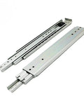 Premium Ball Bearing Drawer Slides With Slick Full Extension And A Badass 500 Pound Load Rating For Kitchen Cabinets And Workshop Storage Measuring Thirty Six Inches Long, shown from the side.