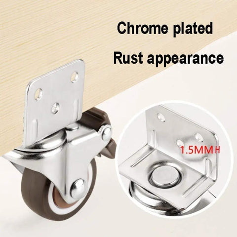 Four Pack L Shaped Caster Mounting Plates Featuring Rubber Brake Lock Wheels Heavy Duty Sealed Bearings Hassle Free Setup Glides Like Butter Floor Safe Top Shelf Universal Furniture Hardware