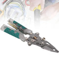 20 In One Folding Wire Stripper Pliers Multifunctional Electrical Tool With Voltage Tester And Dual Alarm For Crimping Cutting Stripping And Automotive Repair Easy Home Use with green handle and metal body