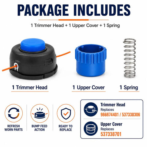 Pro T25 Tap Feed Trimmer Head Repair Kit With Blue Bump Knob And Spring For Husqvarna 325RJX, 3-piece set