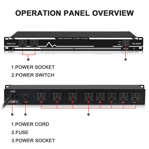 Rack Mount Power Conditioner With Ten US Outlets And Thirty Amps For Pro Audio Gear Home Theater Systems And Stage Studios showing operation panel.