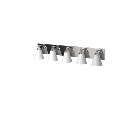 Hudson 5 Light Bathroom Vanity Fixture In Chrome With White Opal Glass Damp Rated For Bathrooms Medium Base Bulbs