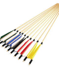 Assorted colored shafts for 31 Inch Wooden Archery Arrows For Longbow And Recurve, Turkey Feather Fletched 5 Inch Feathers