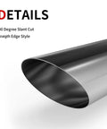 Close-up of 18 Inch Stainless Steel Exhaust Tip with 30 Degree Slant Cut for 2.5 Inch OD Tailpipes, Universal Fit for Cars, Trucks, SUVs