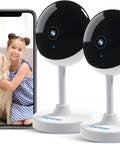 Indoor Security Cam Set 2 Pack 1080p HD With Night Vision, 130 Degree Wide Angle, 2 Way Audio, Motion Detection, Baby Monitor