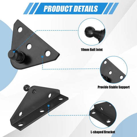 4 Pack 10mm Ball Stud Brackets For Gas Struts And Lift Supports Mounting, black L-shaped steel bracket with ball joint