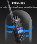 Beefed Up Dual Band DMR Analog Walkie Talkie IP67 Waterproof with screen displaying channels and functions.