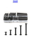 Top Shelf Chicago Bind Post Kit Featuring Five Handy M5 Lengths With Scratch Resistant Matte Black Coating, organized in a clear box.
