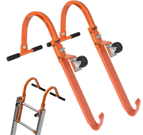 Two Pack Roof Ladder Hooks With Wheel Stabilizers For Built Tough Steel Support, Roof Ridge Extension, Rubber Grip T Bar For Damage Prevention, 500 Lb Weight Rating, Quick And Easy Access To Steep Roofs, Patent Design