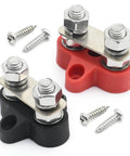 Heavy Duty 2 Piece 5 16 Dual Stud Battery Distribution Block 12 Volt 200 Amp Positive Negative Bus Bar For Auto Marine Truck Built Tough with screws.