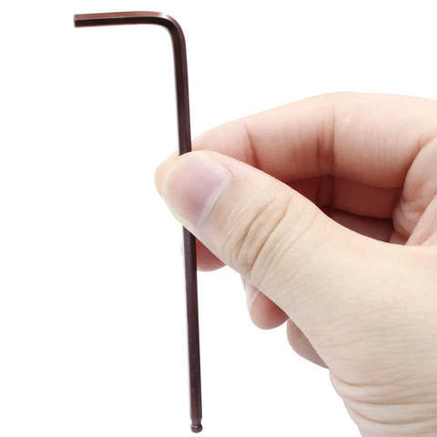 Hand holding 10Pcs 3Mm Hex Key Wrench L Shaped Ball End Allen Wrench Extra Long Arm S2 Steel Repairing Tool Ideal For Home Garage Projects Automotive