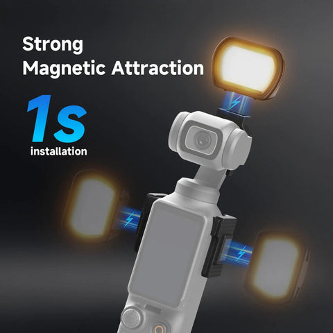 Magnetic LED Fill Light For DJI Osmo Pocket 3 Gimbal, Compact 1.3W Rechargeable Mini Light With Upgraded Mounts, Black M21 attached