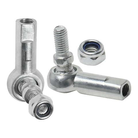 Precision M8 X 1.25 Rod End Ball Joints Featuring Zero Slack 8mm Bore, L-shaped for steering linkage, durable steel.