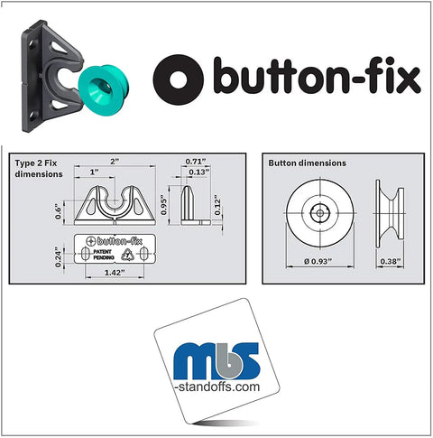 Heavy Duty Upgraded Button Fix Brackets For Dead Simple 90 Degree Panel Connections With Straight Push Quick Snap Hardware And Precision Marker Guide For No Sweat Booth Assembly dimensions diagram showing size and shapes.