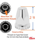 Premium Chrome Lug Nut Covers For Semi Trucks 33mm Lug Nuts Screw On Fit 33 Millimeter Lug Nuts Durable Weather Resistant