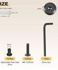 M6 Hex Socket Bed Screw and Barrel Nut Replacement Kit with Hex Wrench for furniture assembly, showing sizes and tools.