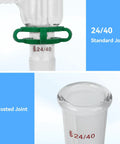 Close-up of 24/40 standard and frosted joints for 32 Piece Lab Glassware Kit For Distillation And Essential Oil Making With 24 40 Joint 1000ml Round Bottom Flask 1 Neck 250ml 2 Neck 1000ml 3 Neck 500ml Vigreux Column Liebig Condenser Thermometer Separator Funnel PTFE Stopcock And pH Paper