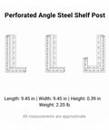 Diagram of Heavy Duty Perforated Angle Steel Shelf Post 94.5 Inch White Upright with measurements.