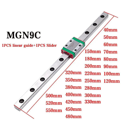 MGN9C Miniature Linear Guide Rail And Slider Kit For 3D Printers And CNC Machines Available In 40 To 550Mm Lengths Including 420Mm
