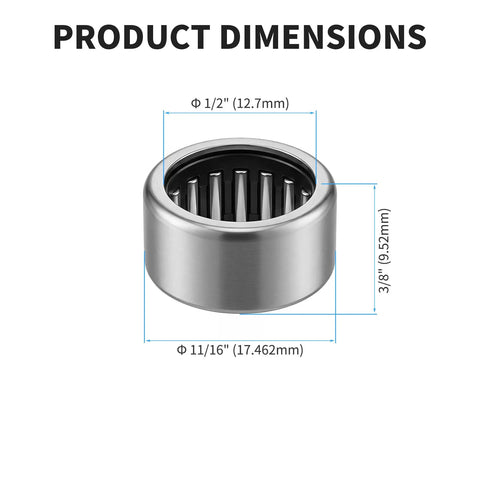 Five Pack SCE86 Needle Roller Bearings With Half Inch Inner Diameter Eleven Sixteenths Inch Outer Diameter Dimensions Diagram