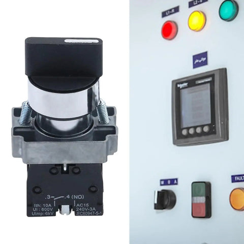 ZB2-BE101 Three Position Round Top Rotary Selector Switch 4 Pack with control panel, 600V 10A AC, industrial use