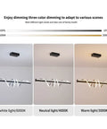 Modern Black Wave Linear Pendant Light With Remote Dimmable 55W LED Chandelier showing three light settings: white, neutral, warm.
