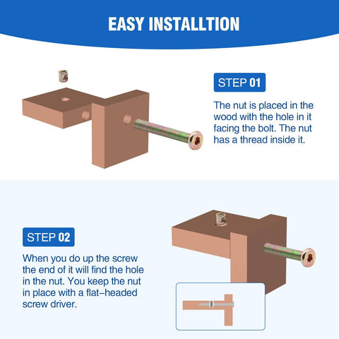 Installation guide for 12 Pack M6x120mm Hex Drive Socket Cap Bolts With Barrel Nuts For Bunk Beds Cribs Cots Furniture Hardware Kit.