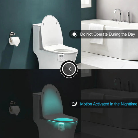 Motion Sensor Toilet Night Light With Eight Color Changing Led Glow For Bathroom Hands Free Auto On In Darkness Perfect For Midnight Pee Energy Saving Nightlight Fun Gift For Family